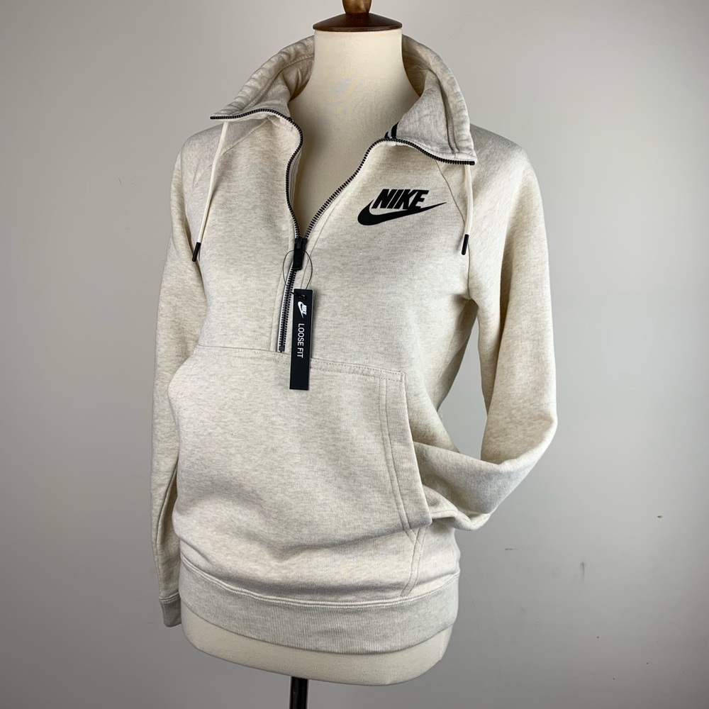 COZY Nike Half-zip Sweatshirt Oatmeal & Black XS - Picture 5 of 8